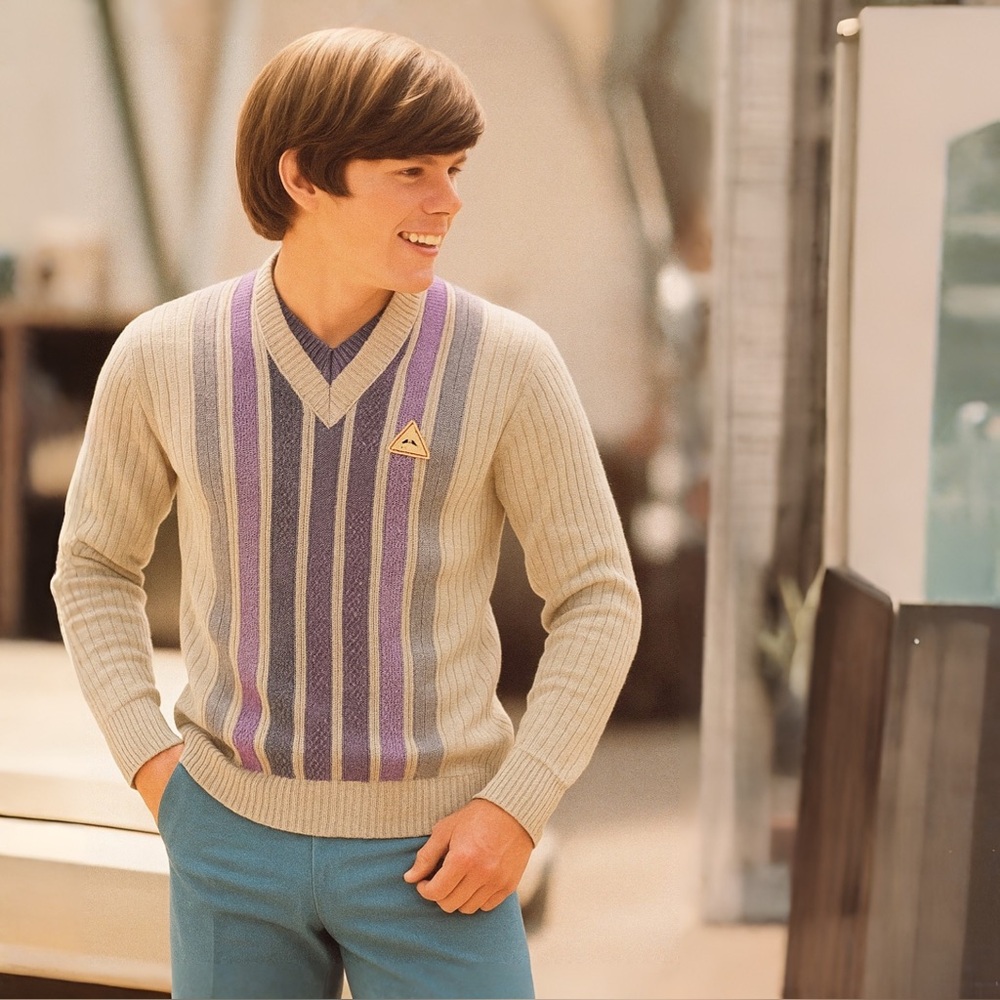 Vintage Sweater Monte Carlo Wool retro 60s 70s v neck striped